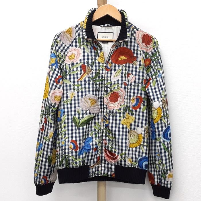 中古】グッチ ブルゾン ジップアップ メンズ 花柄 ギンガムチェック 