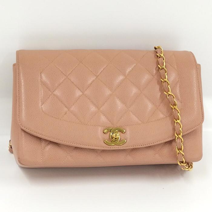 CHANEL チェーンショルダーバッグ マトラッセ ダイアナ レザー ピンク 