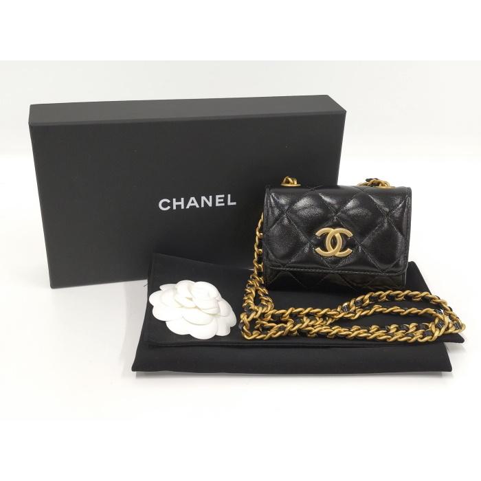 【中古】CHANEL チェーン ショルダーバック ゴールド金具 ポシェット マトラッセ ラムスキン ブラック｜junglejungle｜10