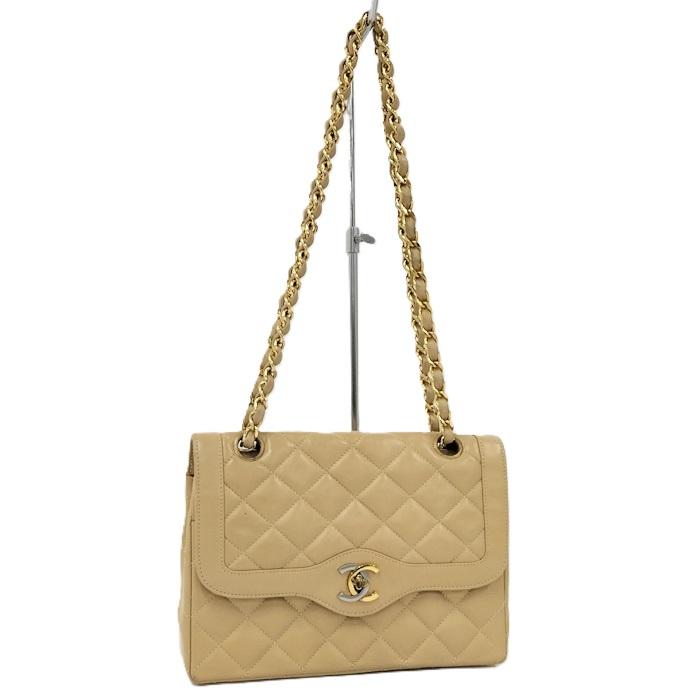 CHANEL Wフラップ Wチェーンショルダーバッグ マトラッセ ラムスキン 