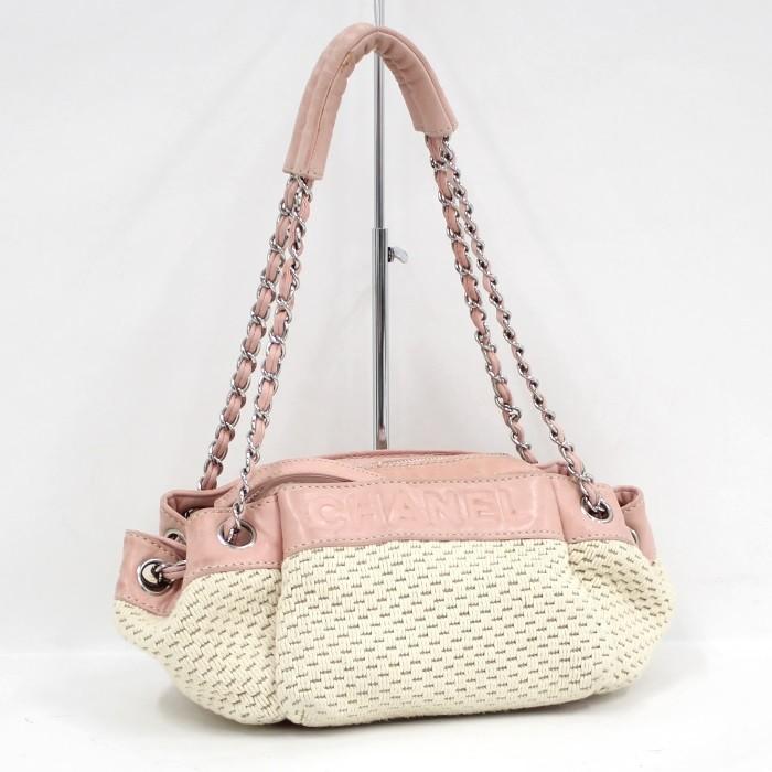 最新のデザイン 肩がけバッグ Chanel 中古 シャネル ピンク ラムスキン キャンバス ショルダーバッグ チェーン バッグ Stonybankchurch Com
