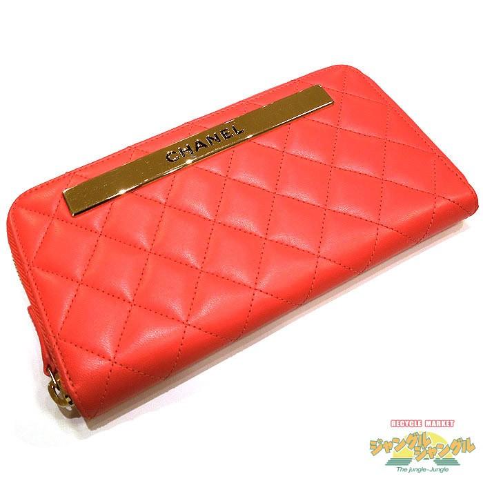 CHANEL 【中古】CHANEL ラウンドファスナー長財布 ロゴプレート 