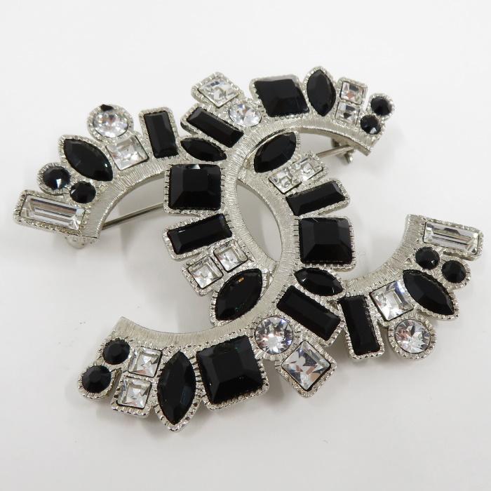 CHANEL 【中古】CHANEL ココマーク ラインストーン ブローチ メッキ  