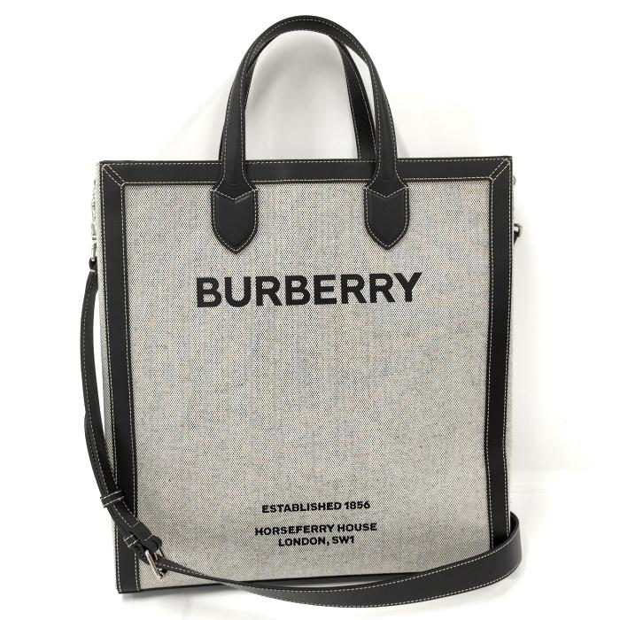 BURBERRY トートバッグ キャンバス レザー 2WAホースフェリー　黒 BURBERRY（バーバリー） ホースフェリー 2WAY トートバッグ ロゴ