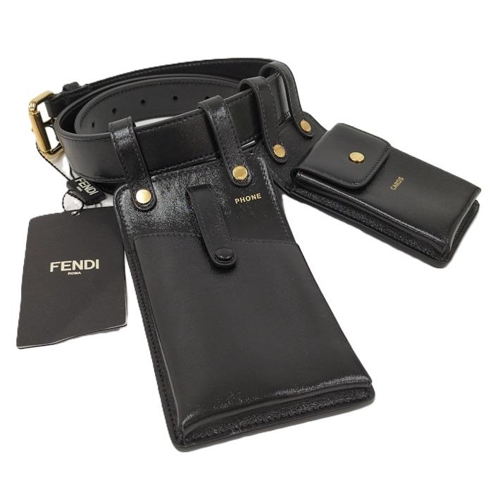 FENDI（フェンディ） フォンポーチ カードケース付き レザーブラック 