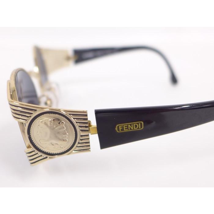 FENDI 【中古】FENDI サングラス オーバル ブラック/ゴールド 