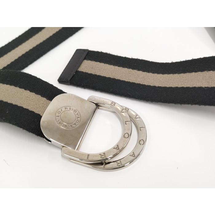 BVLGARI 【中古】BVLGARI ベルト ロゴ刻印 キャンバス グレー ブラック  