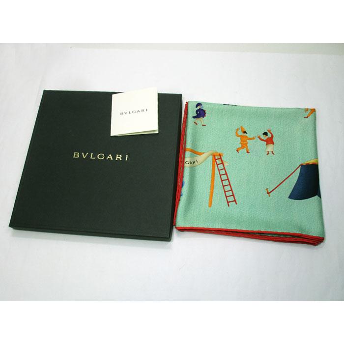 BVLGARI 【中古】BVLGARI シルク 大判スカーフ グリーン系
