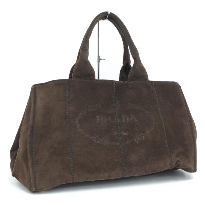 中古】PRADA カナパ トートバッグ スエード ブラウン BN1872 
