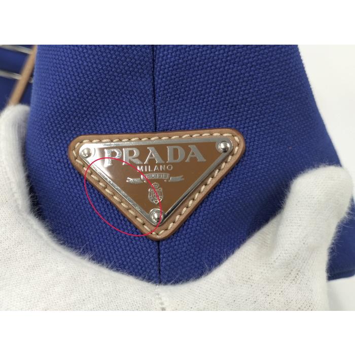 【中古】PRADA カナパ トート 2WAY ショルダーバッグ キャンバス ブルー 1BG186｜junglejungle｜05