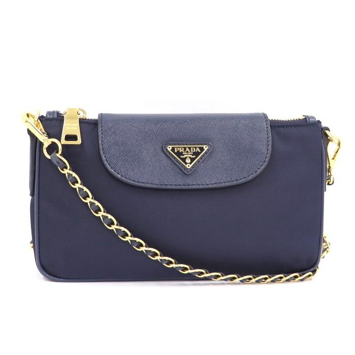 PRADA 【中古】プラダ チェーン ショルダーポーチ ナイロン レザー 