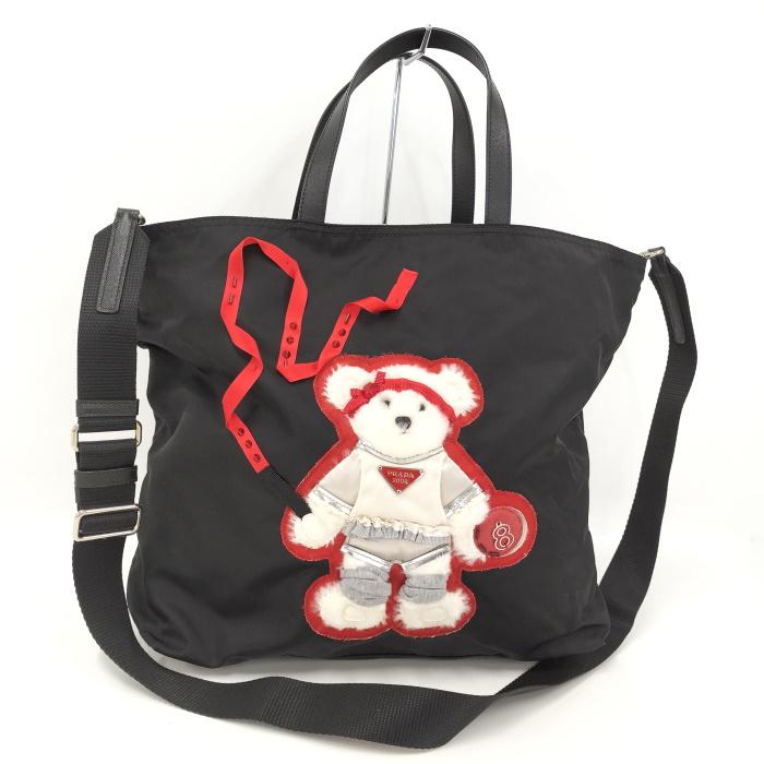 中古】PRADA 2WAY トートバッグ ナイロン ブラック 北京五輪 2008 クマ 
