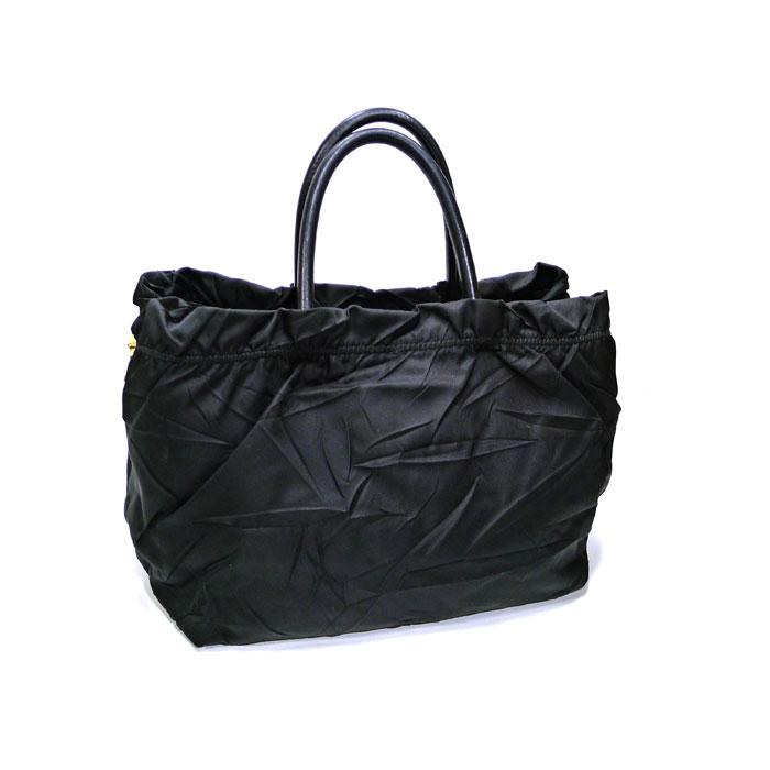 【中古】PRADA ナイロン ハンドバッグ シワ加工 ブラック ゴールド金具 三角ロゴ BN1662｜junglejungle｜02