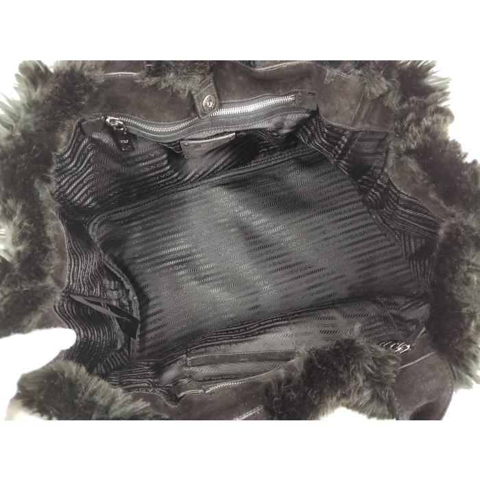 【中古】PRADA ハンドバッグ カナパ ロゴ フェイクファー ブラック BN1918｜junglejungle｜09