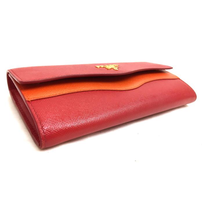 PRADA 【中古】プラダ 二つ折り長財布 サフィアーノ ウェーブ レッド 