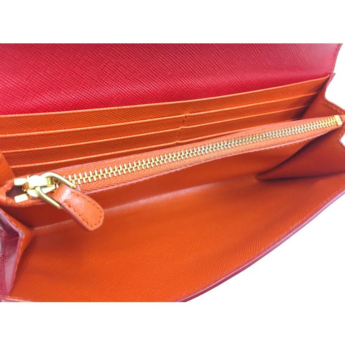 PRADA 【中古】プラダ 二つ折り長財布 サフィアーノ ウェーブ レッド  