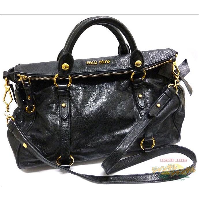 ミュウミュウ miumiu 2WAY ショルダーバッグ サイドリボン ブラック 