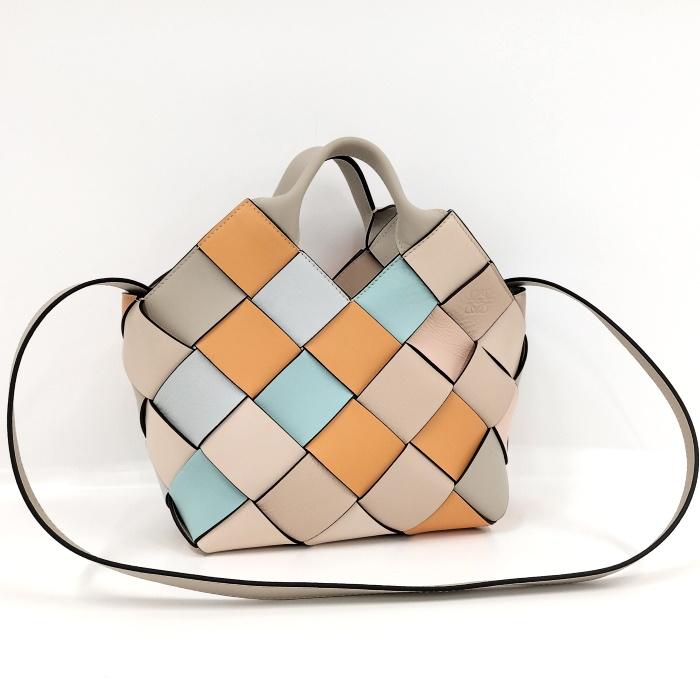 中古】LOEWE ウーブン バスケットバッグ スモール レザー マルチカラー  