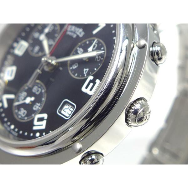エルメス メンズ腕時計 クリッパー クロノグラフ SS クオーツ CL1.910 ブラック文字盤｜junglejungle｜03