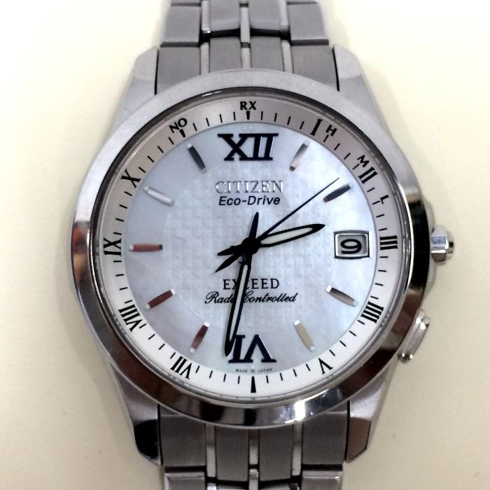 【中古】シチズン エクシード エコドライブ メンズ腕時計 SS デイト ソーラー 文字盤ホワイト H110-T009417[jggW
