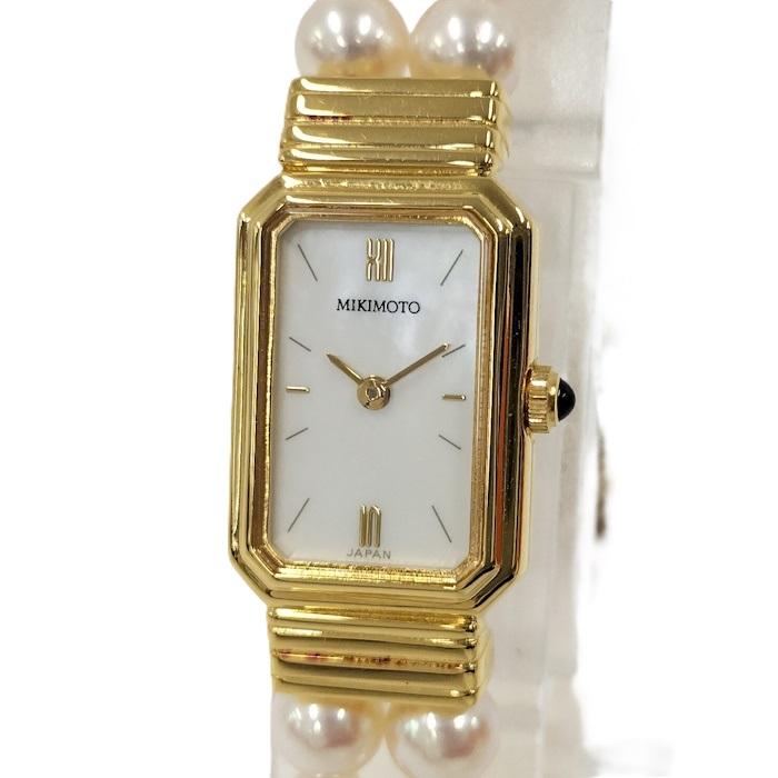 稼働/良品】MIKIMOTO クオーツ ブレスレットウォッチ パール シェル
