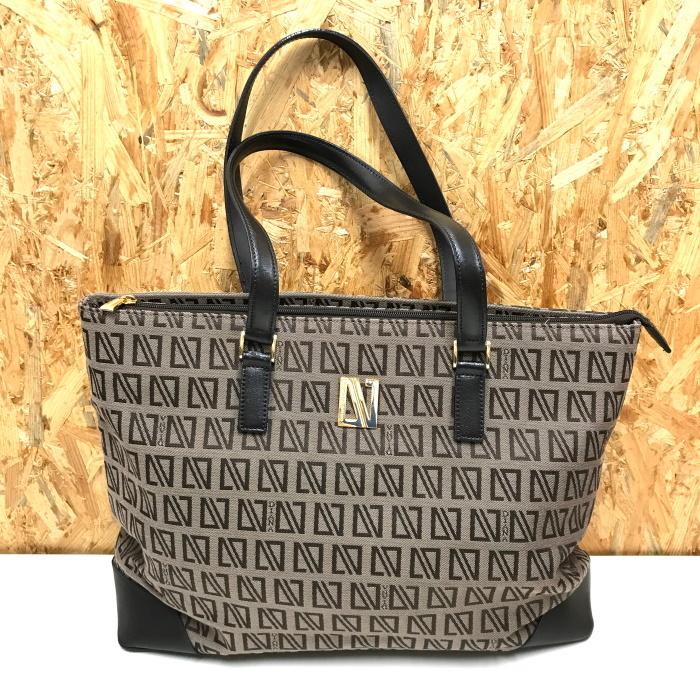 中古】ダイアナ バレンチノ トートバッグ キャンバス レザー ブラウン