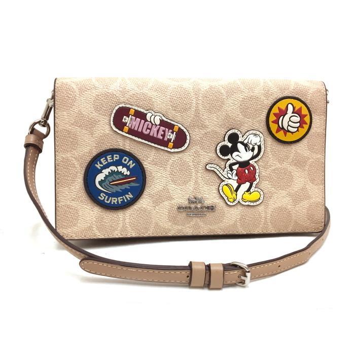 COACH Disneyコラボ ショルダーウォレット ヘイデン フォルドオーバー クロスボディ シグネチャー PVC ベージュ 4013