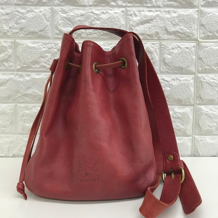 IL BISONTE 巾着 ショルダーバッグ レザー レッド レディース [jgg 