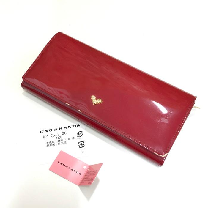 中古】UNO KANDA 二つ折り長財布 ハート エナメル レザー レッド [jgg  