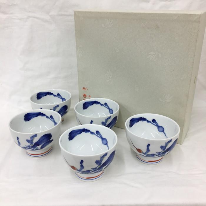 中古】香蘭社 赤繪町工房 かぶら 茶碗 5客揃いセット 有田焼 [jgg 