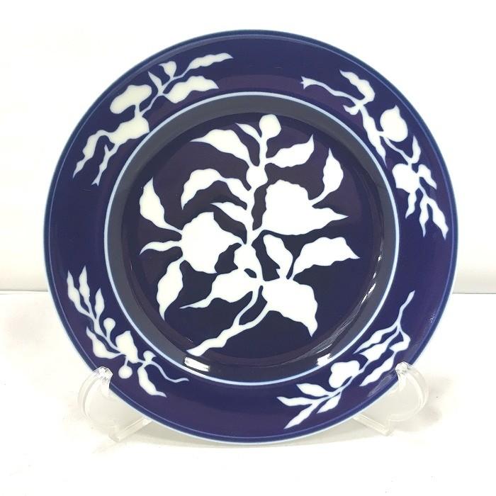 中古】深川製磁 草花折枝白抜紋 宣徳年製写 パン皿 プレート 中古】深川製磁 草花折枝白抜紋 宣徳年製写 パン皿 プレート