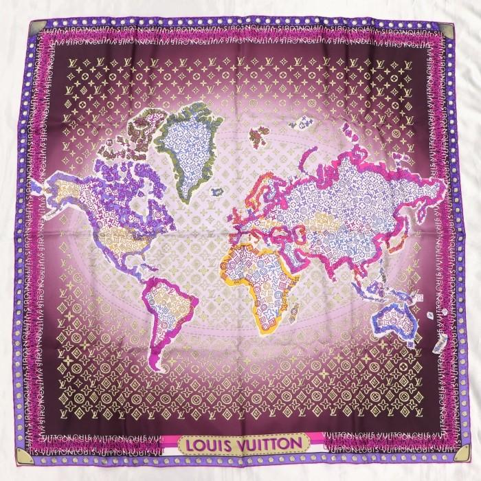LOUIS VUITTON 【中古】ルイヴィトン カレ モノグラムマップ スカーフ  