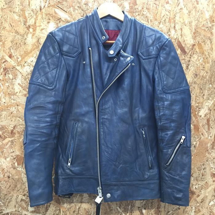 中古】ALA メンズ ライダース ジャケット レザー 表記サイズS ネイビー 
