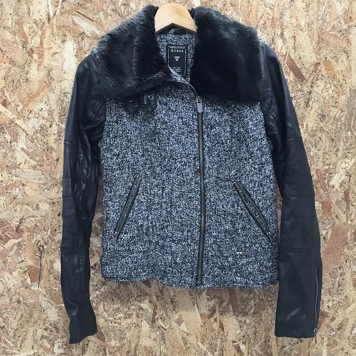 中古 ゲス レディース 袖切り替えライダースジャケット ニット フェイクレザー ブラック系 表記サイズ Xs Jggi ジャングルジャングル 通販 Yahoo ショッピング