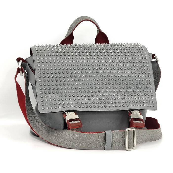 中古】CHRISTIAN LOUBOUTIN ショルダーバッグ レザー グレー  