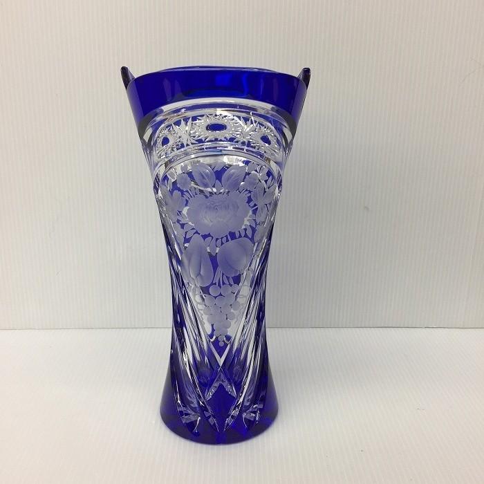 エルベクリスタル　ELBE crystal 青い花瓶 花柄花瓶　新品未使用 エルベクリスタル ELBE crystal 青い花瓶 花柄花瓶 新品未使用 2025年