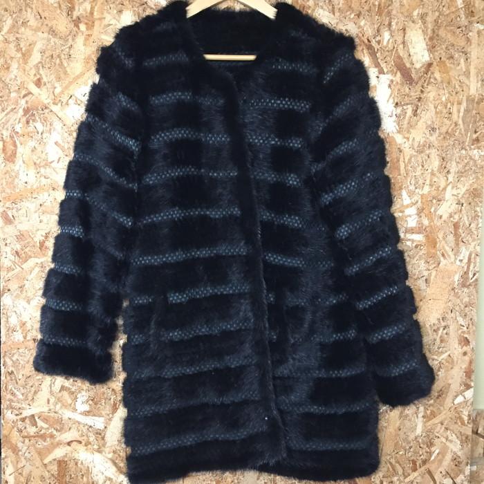 中古】dama collection 編み込み コート ミンクファー ラムレザー 