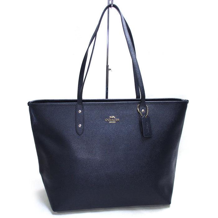 COACH ネイビー レザー トートバッグ コーチ レザー ラージ シティー ジップ トップ トートバッグ ネイビー