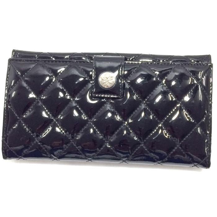 Roen ブラック キルティング 長財布 Roen 【中古】ロエン 二つ折り長財布 スカル キルティング