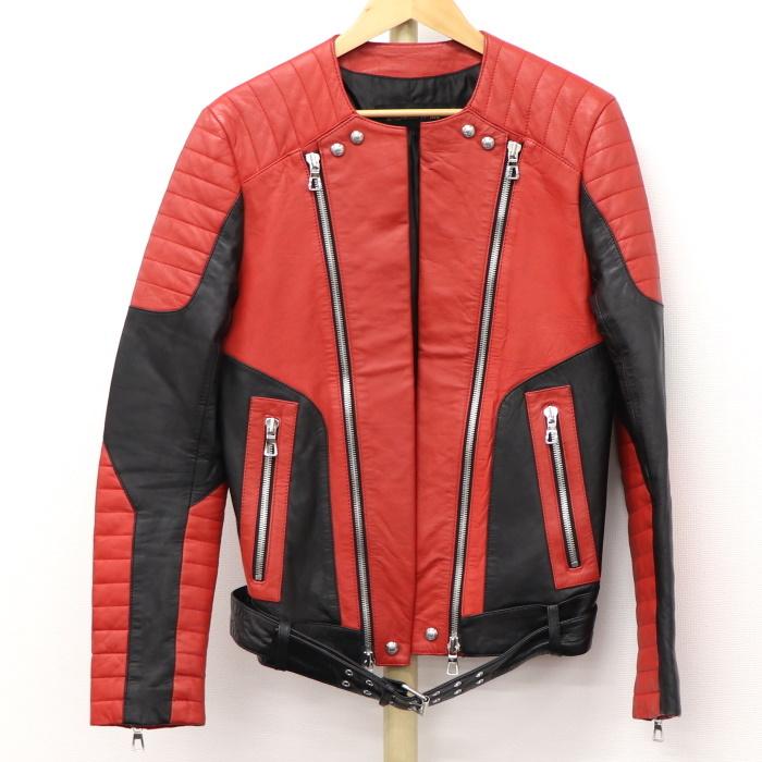中古 バルマン H Amp Amp M ライダースジャケット メンズ ラムレザー レッド ブラック 表記サイズ48 ジャングルジャングル 通販 Yahoo ショッピング
