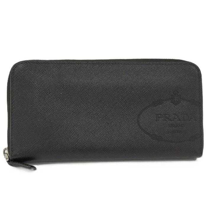 美品　PRADA プラダ　長財布　レザー　ラウンドファスナー　ブラック PRADA（プラダ） ラウンドファスナー長財布 レザー ブラック