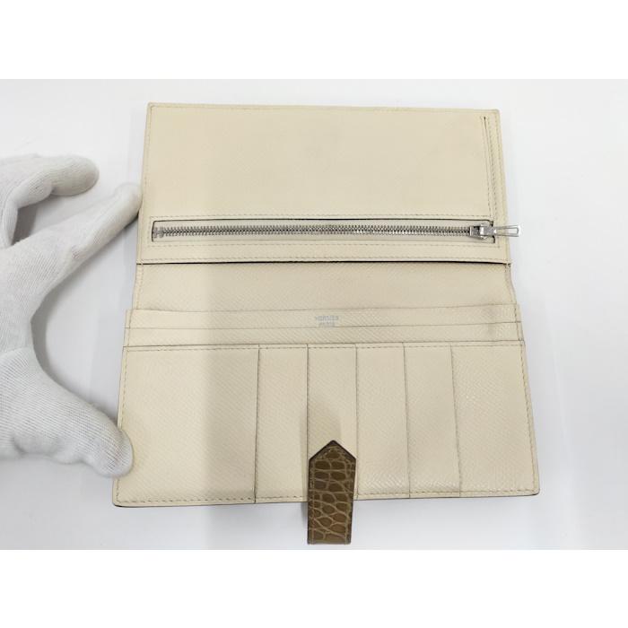 HERMES ベアン スフレタッチ 二つ折り財布 レザー アイボリーの画像