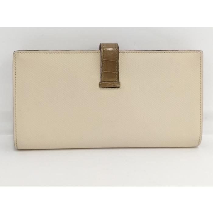 HERMES ベアン スフレタッチ 二つ折り財布 レザー アイボリーの画像
