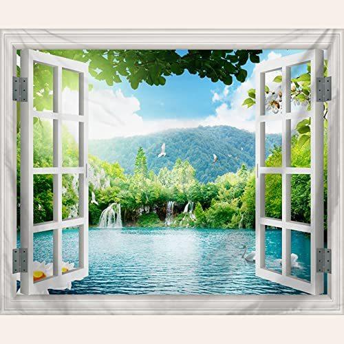 情熱セール 東宝 タペストリー 窓外風景 湖 滝 山 森 自然景色 太陽 鵞鳥 横幅0cm 縦幅150cm おしゃれ 多機 Supplystudies Com