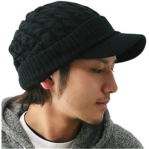 100 正規品 ピースクロージング ツバ付き細ケーブルニット帽子ジープ ブラック レディース メンズ 男女兼用 ニット帽 ビーニー Chauffagevanbrabant Be