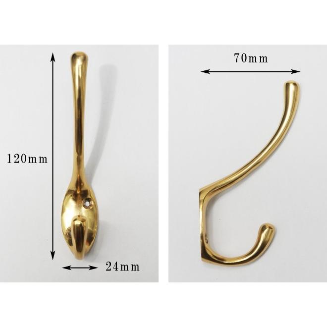 真鍮 フック 金具 壁掛け おしゃれ ウォールフック レトロ アンティーク調 玄関 収納 ポリッシュブラス ダブルフック｜junk-colors｜05