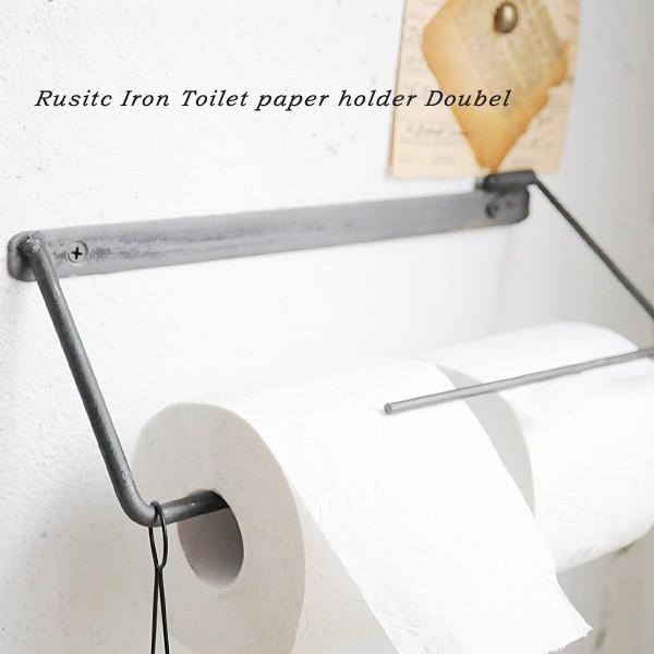 予約中 アイアン トイレットペーパーホルダー おしゃれ 2連 タオル掛け レトロ アンティーク調 Rusticアイアン ダブル