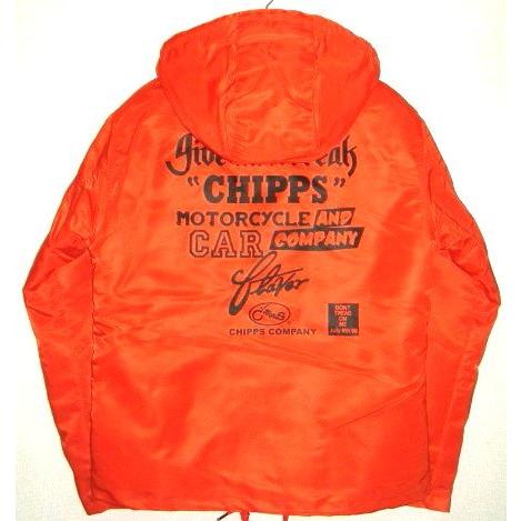 CHIPPS COMPANY チップスカンパニー 肉厚 ナイロンサテン生地 全面 ボア 内蔵 防寒 フード付き コーチ ジャケット (オレンジ) バイカー ホットロッド パーカー｜junkhousewest｜02