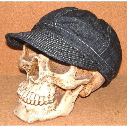 【CUSHMAN クッシュマン】 1940's ビンテージ インディゴ デニム生地 ミリタリー メカニック ワークキャップ (Lサイズ/約60cm) 帽子 青 紺 アウトドア バイカー｜junkhousewest｜02