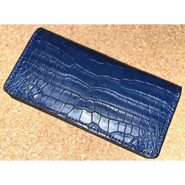 DOLCE VITA 限定 最高級 ポロサス スモール クロコダイル 入江ワニ 皮革製 ロング ウォレット (本藍染め) 紺 黒 長財布 イタリアンレザー FUNNY ファニー 本革の画像